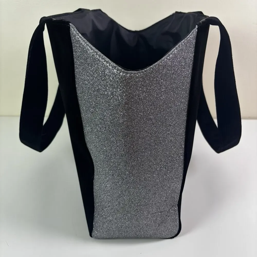 Jimmy Choo Parfums Tote Bag Black Velvet Silver Glitter Gift Bag Shoulder Strap